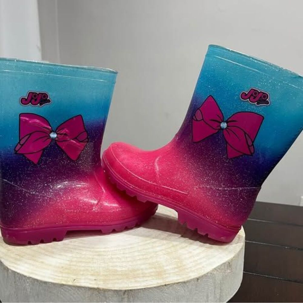 JoJo Siwa Kids' Rain Boots Pink Blue Glitter Ombre w/ Bow Graphic Size 1
